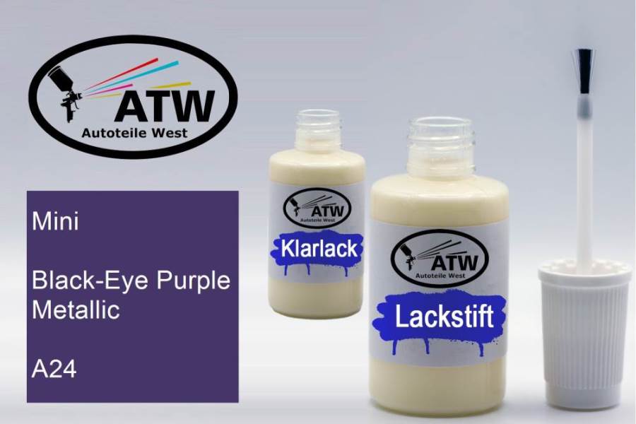 Mini, Black-Eye Purple Metallic, A24: 20ml Lackstift + 20ml Klarlack - Set, von ATW Autoteile West.